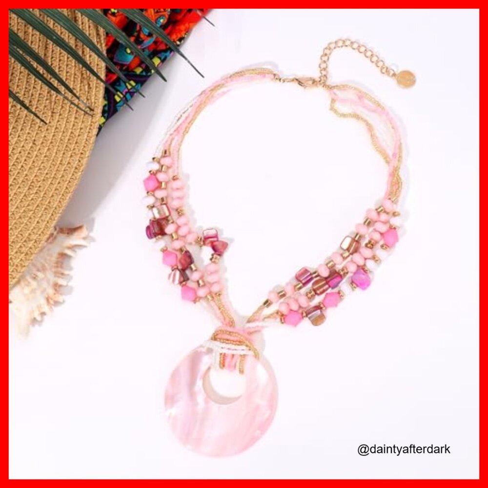 Shell Pendant Statement Strand Necklace With Natu… - image 5